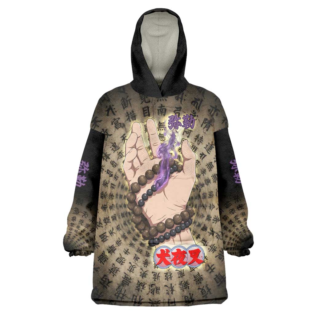 Miroku Inuyasha Series Wearable Blanket Hoodie Cursed Monk Aesthetic with Sutra Script Background