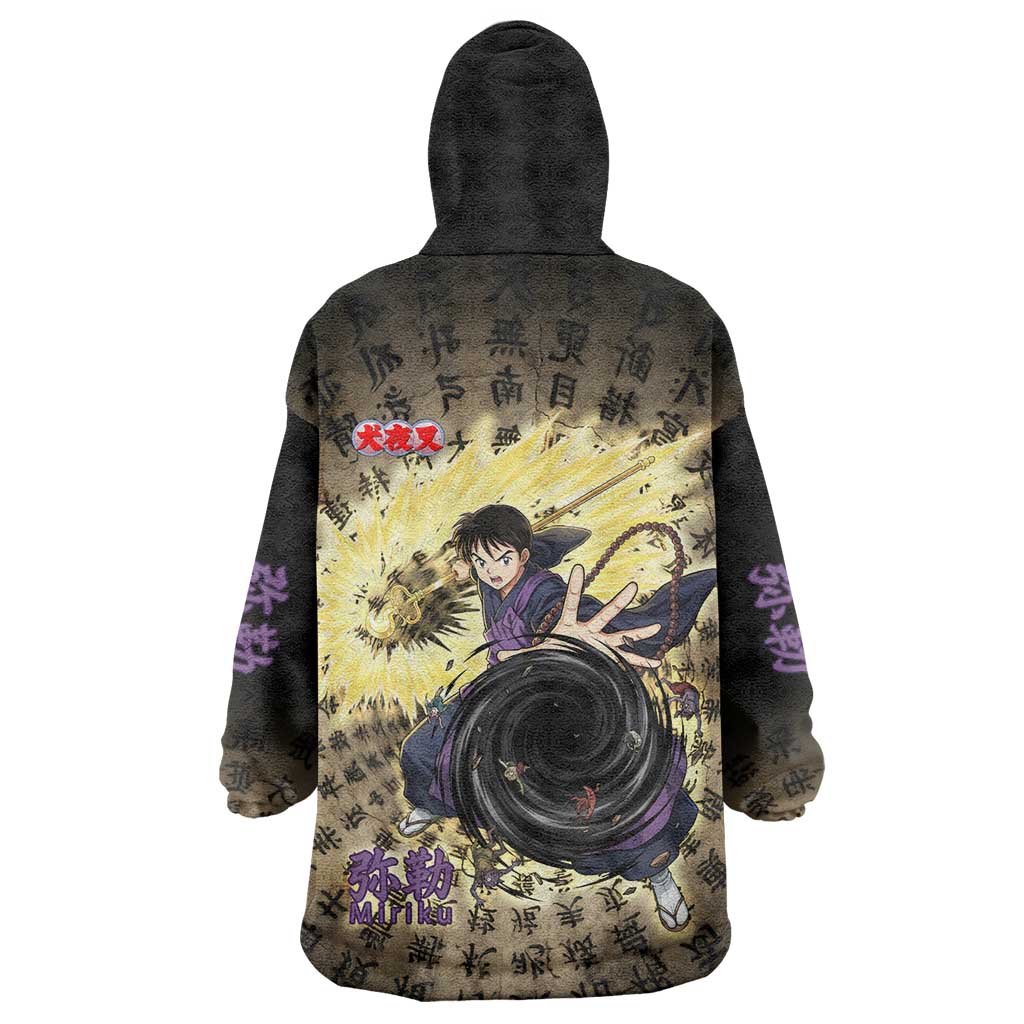 Miroku Inuyasha Series Wearable Blanket Hoodie Cursed Monk Aesthetic with Sutra Script Background