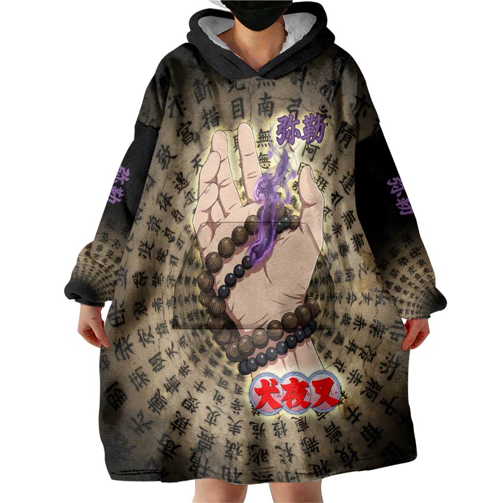 Miroku Inuyasha Series Wearable Blanket Hoodie Cursed Monk Aesthetic with Sutra Script Background