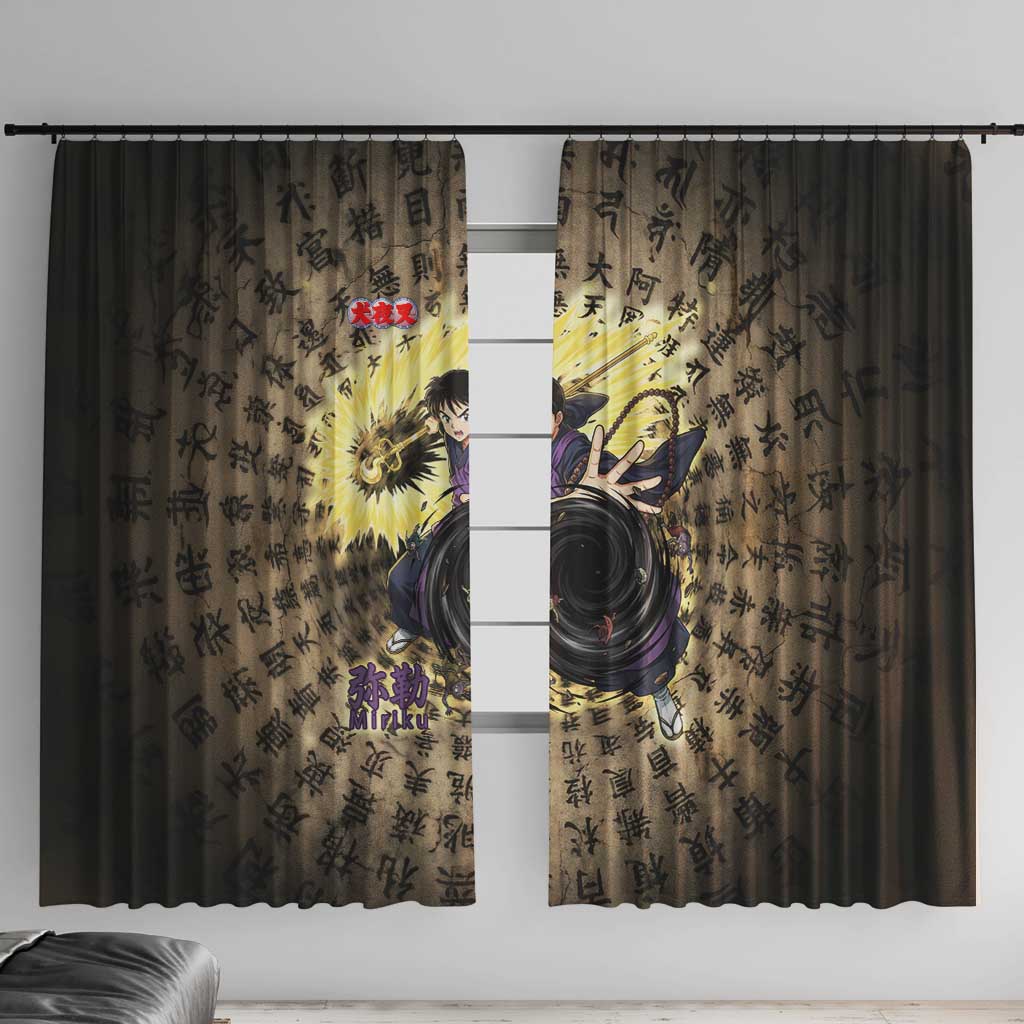 Miroku Inuyasha Series Window Curtain Cursed Monk Aesthetic with Sutra Script Background