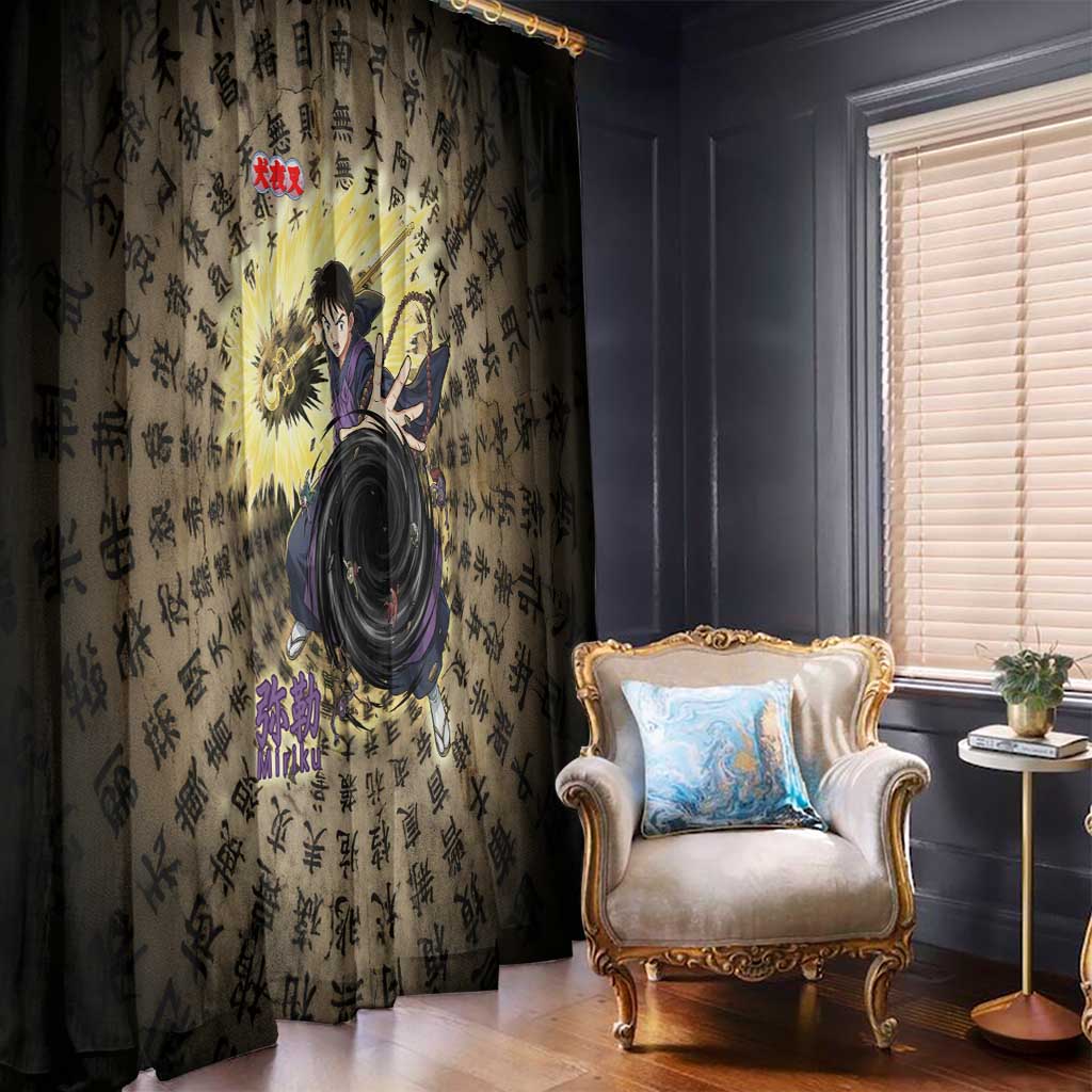 Miroku Inuyasha Series Window Curtain Cursed Monk Aesthetic with Sutra Script Background