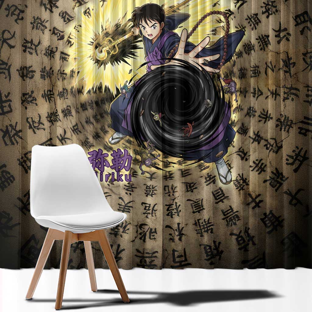 Miroku Inuyasha Series Window Curtain Cursed Monk Aesthetic with Sutra Script Background