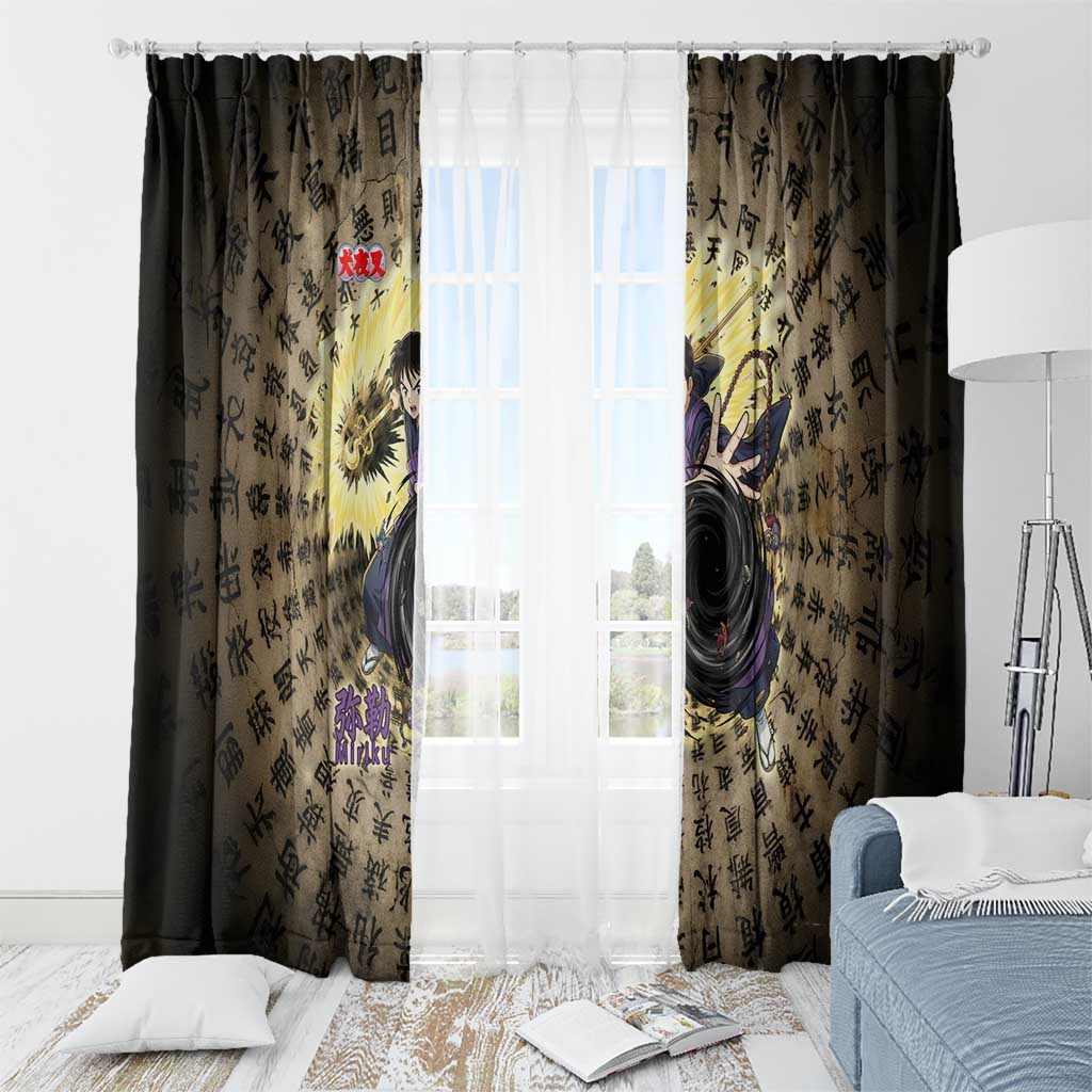 Miroku Inuyasha Series Window Curtain Cursed Monk Aesthetic with Sutra Script Background