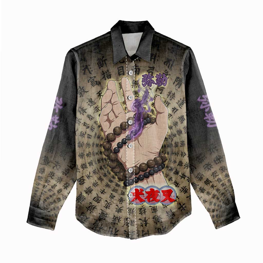 Miroku Inuyasha Series Women Casual Shirt Cursed Monk Aesthetic with Sutra Script Background