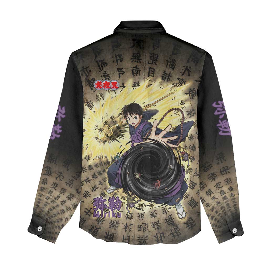 Miroku Inuyasha Series Women Casual Shirt Cursed Monk Aesthetic with Sutra Script Background