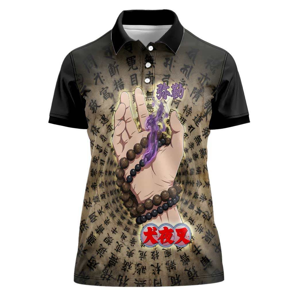 Miroku Inuyasha Series Women Polo Shirt Cursed Monk Aesthetic with Sutra Script Background