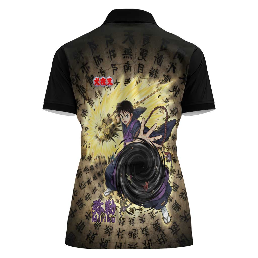 Miroku Inuyasha Series Women Polo Shirt Cursed Monk Aesthetic with Sutra Script Background