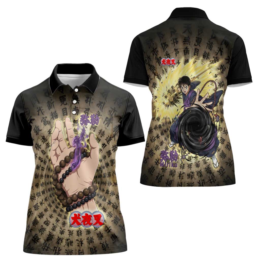 Miroku Inuyasha Series Women Polo Shirt Cursed Monk Aesthetic with Sutra Script Background