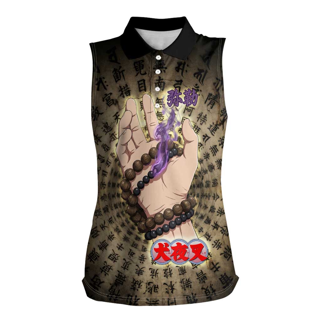 Miroku Inuyasha Series Women Sleeveless Polo Shirt Cursed Monk Aesthetic with Sutra Script Background