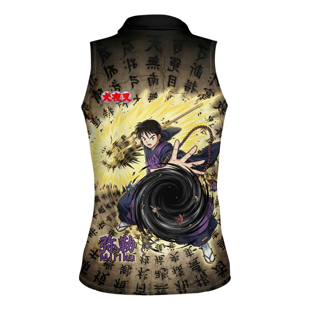 Miroku Inuyasha Series Women Sleeveless Polo Shirt Cursed Monk Aesthetic with Sutra Script Background