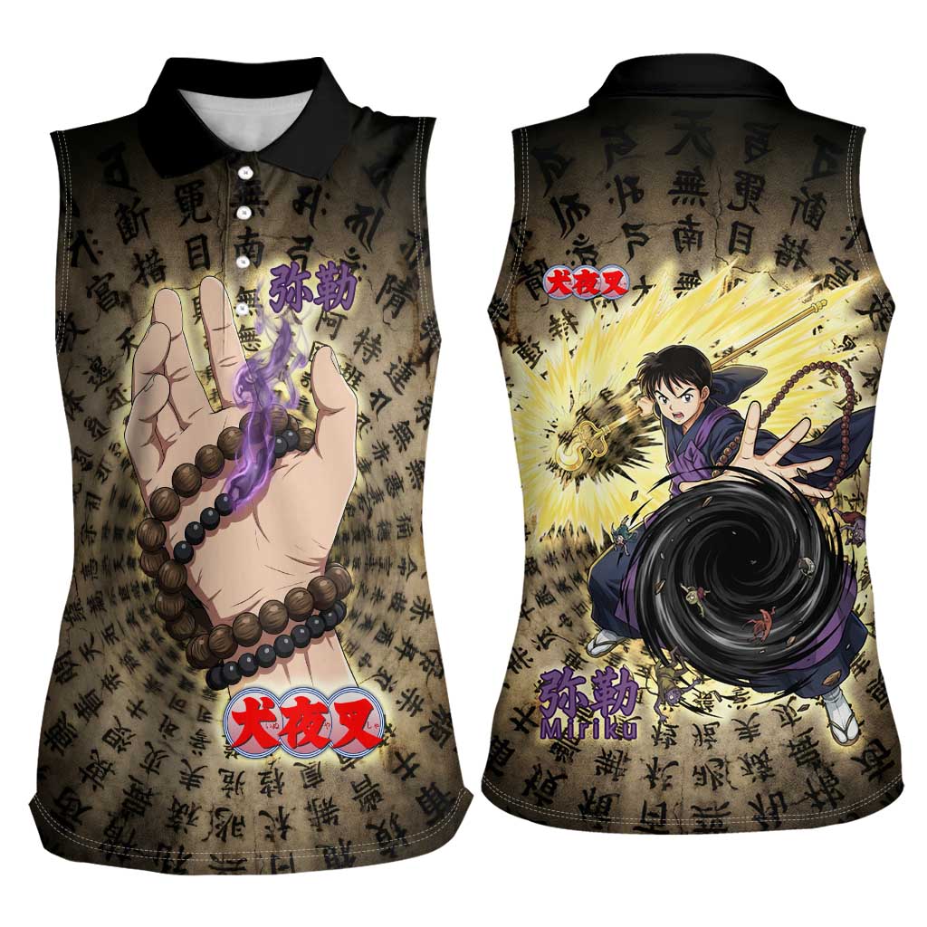 Miroku Inuyasha Series Women Sleeveless Polo Shirt Cursed Monk Aesthetic with Sutra Script Background