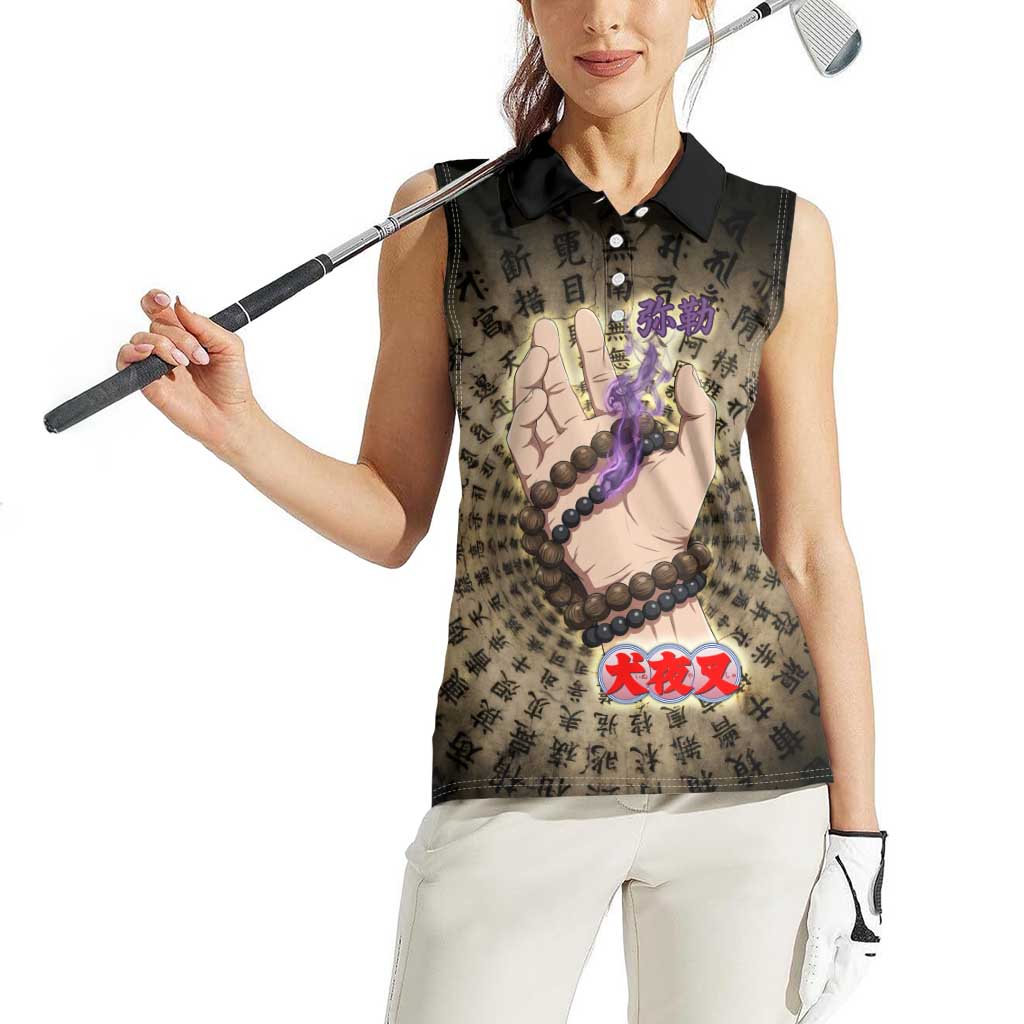Miroku Inuyasha Series Women Sleeveless Polo Shirt Cursed Monk Aesthetic with Sutra Script Background