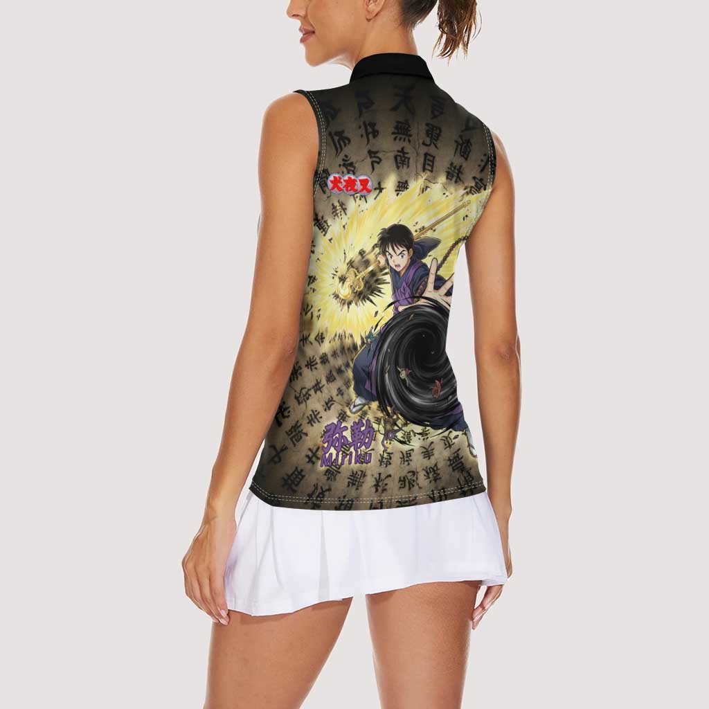 Miroku Inuyasha Series Women Sleeveless Polo Shirt Cursed Monk Aesthetic with Sutra Script Background