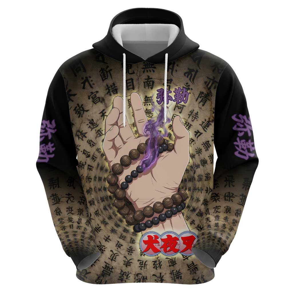Miroku Inuyasha Series Zip Hoodie Cursed Monk Aesthetic with Sutra Script Background