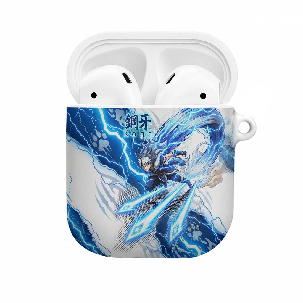 Koga Inuyasha Series AirPods Case Electric Storm Anime Style with Blue Wolf Spirit