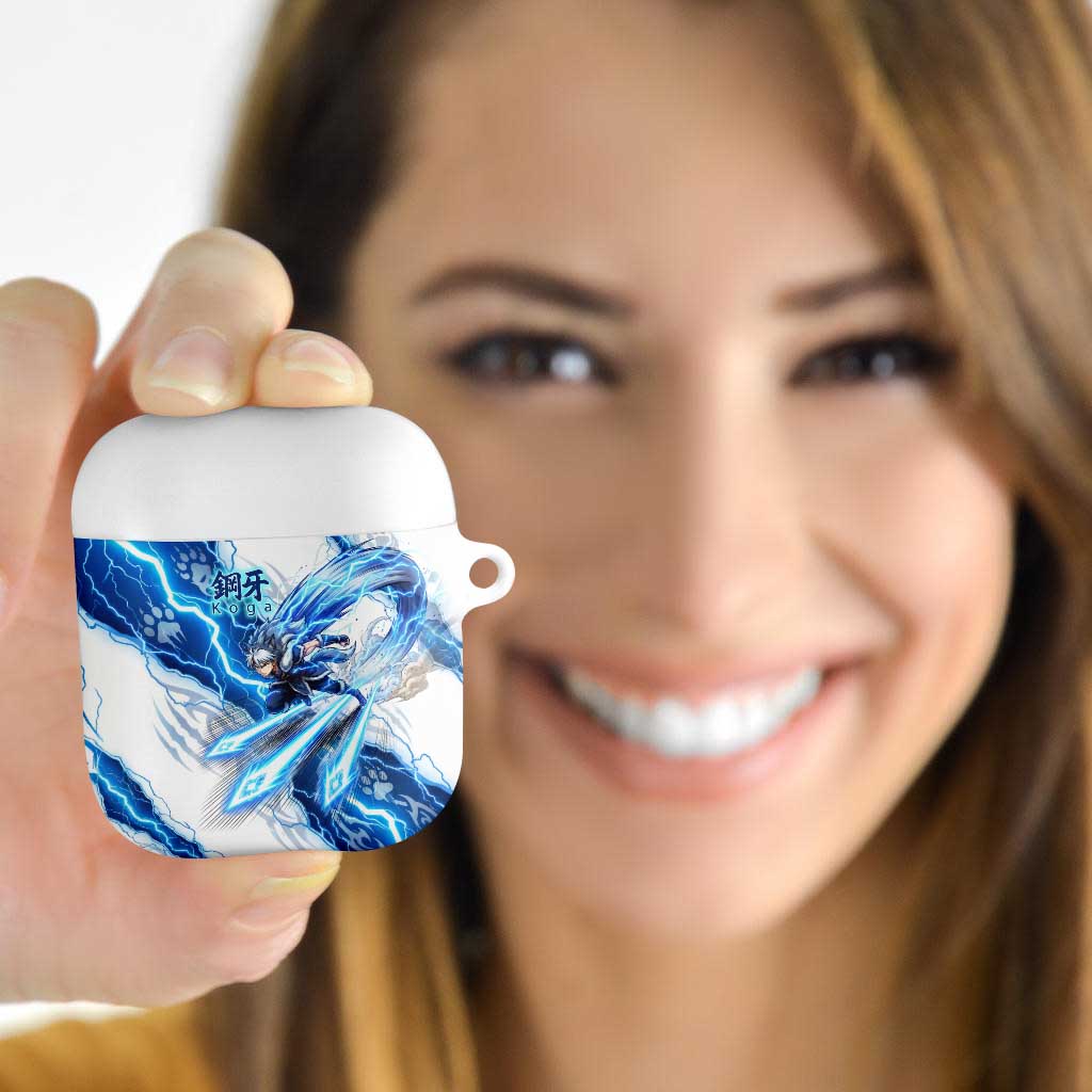 Koga Inuyasha Series AirPods Case Electric Storm Anime Style with Blue Wolf Spirit