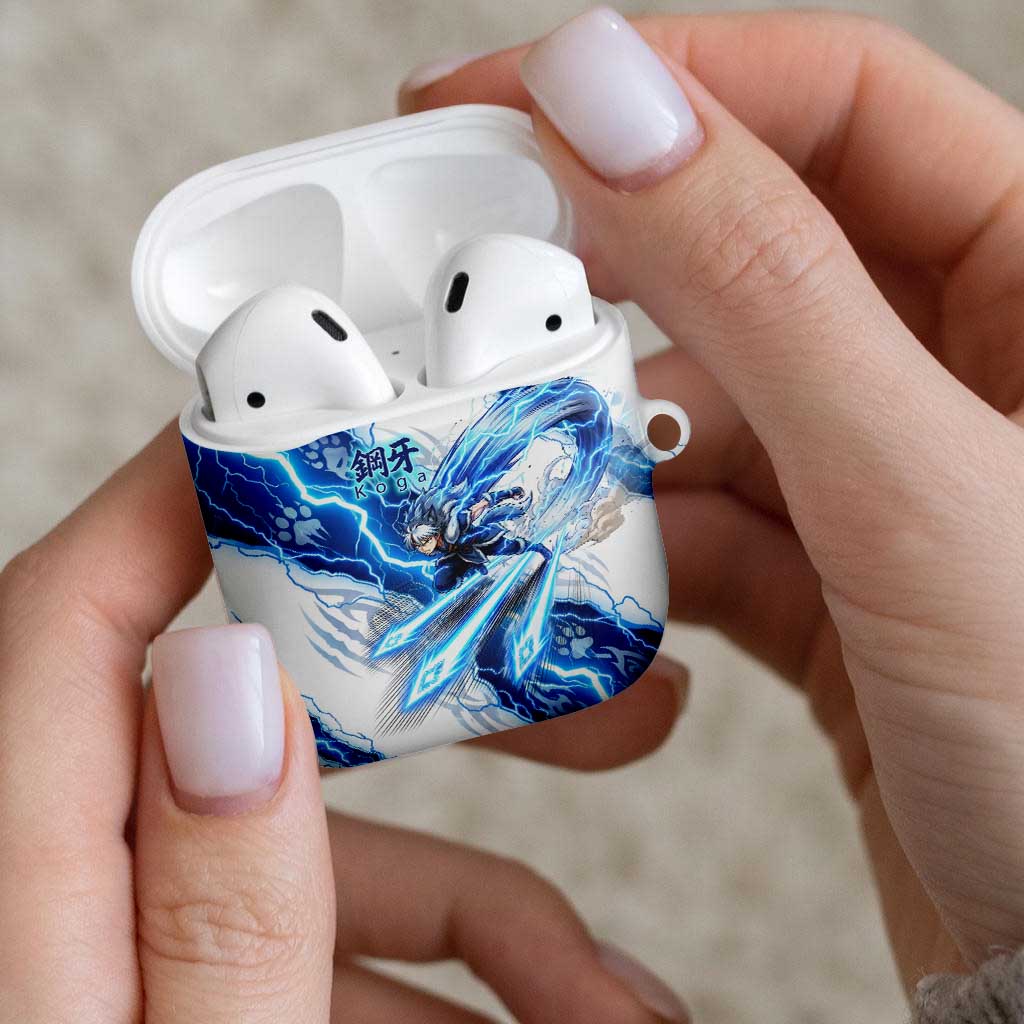 Koga Inuyasha Series AirPods Case Electric Storm Anime Style with Blue Wolf Spirit