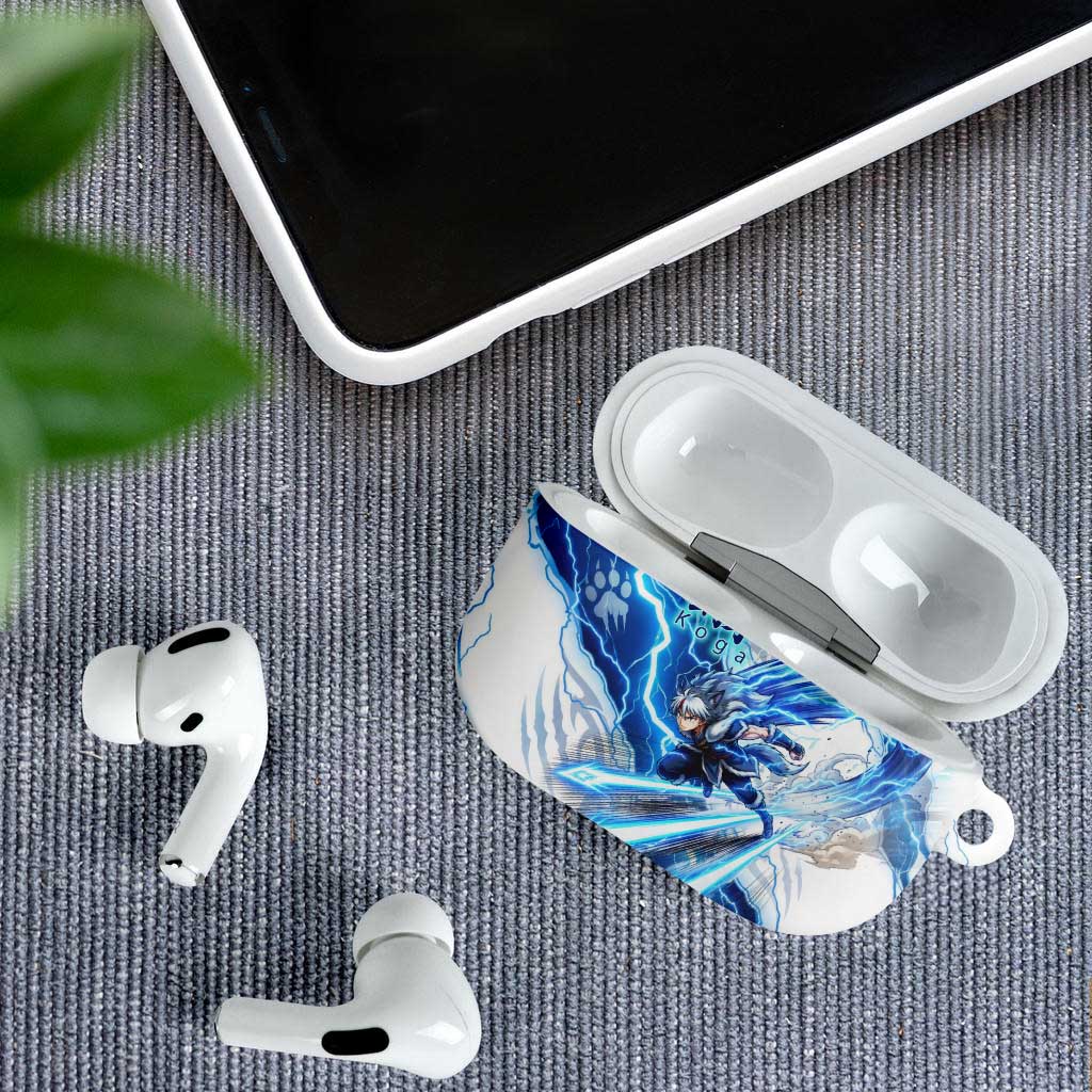 Koga Inuyasha Series AirPods Case Electric Storm Anime Style with Blue Wolf Spirit