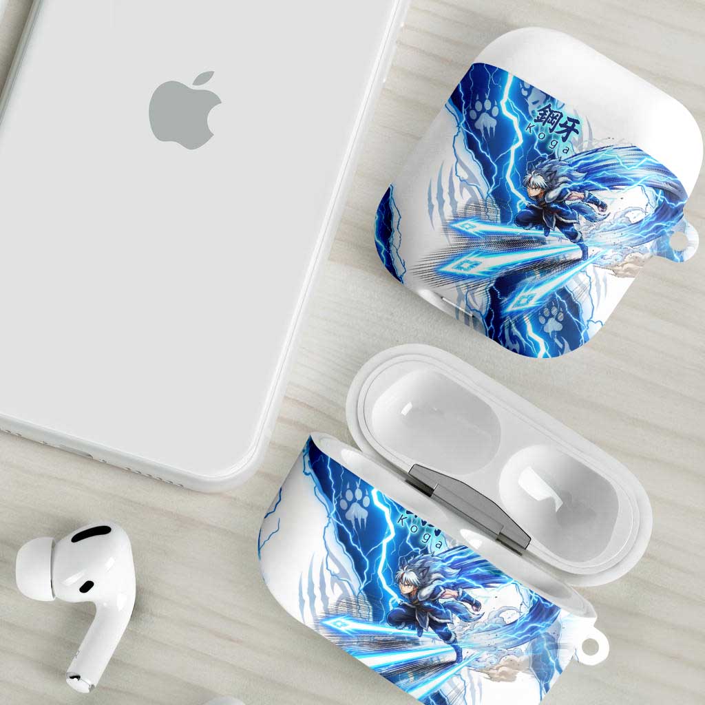 Koga Inuyasha Series AirPods Case Electric Storm Anime Style with Blue Wolf Spirit