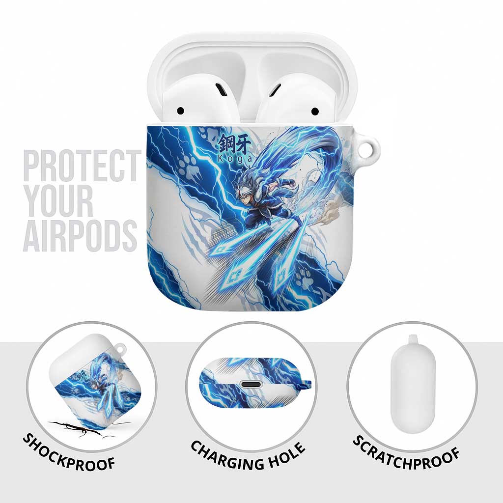 Koga Inuyasha Series AirPods Case Electric Storm Anime Style with Blue Wolf Spirit