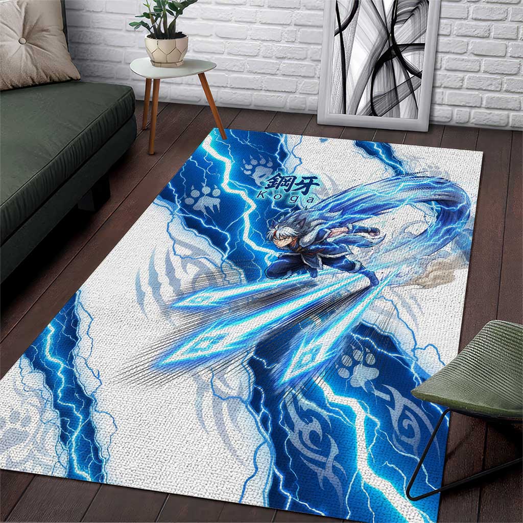 Koga Inuyasha Series Area Rug Electric Storm Anime Style with Blue Wolf Spirit