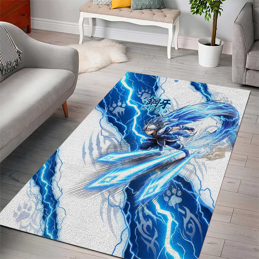 Koga Inuyasha Series Area Rug Electric Storm Anime Style with Blue Wolf Spirit