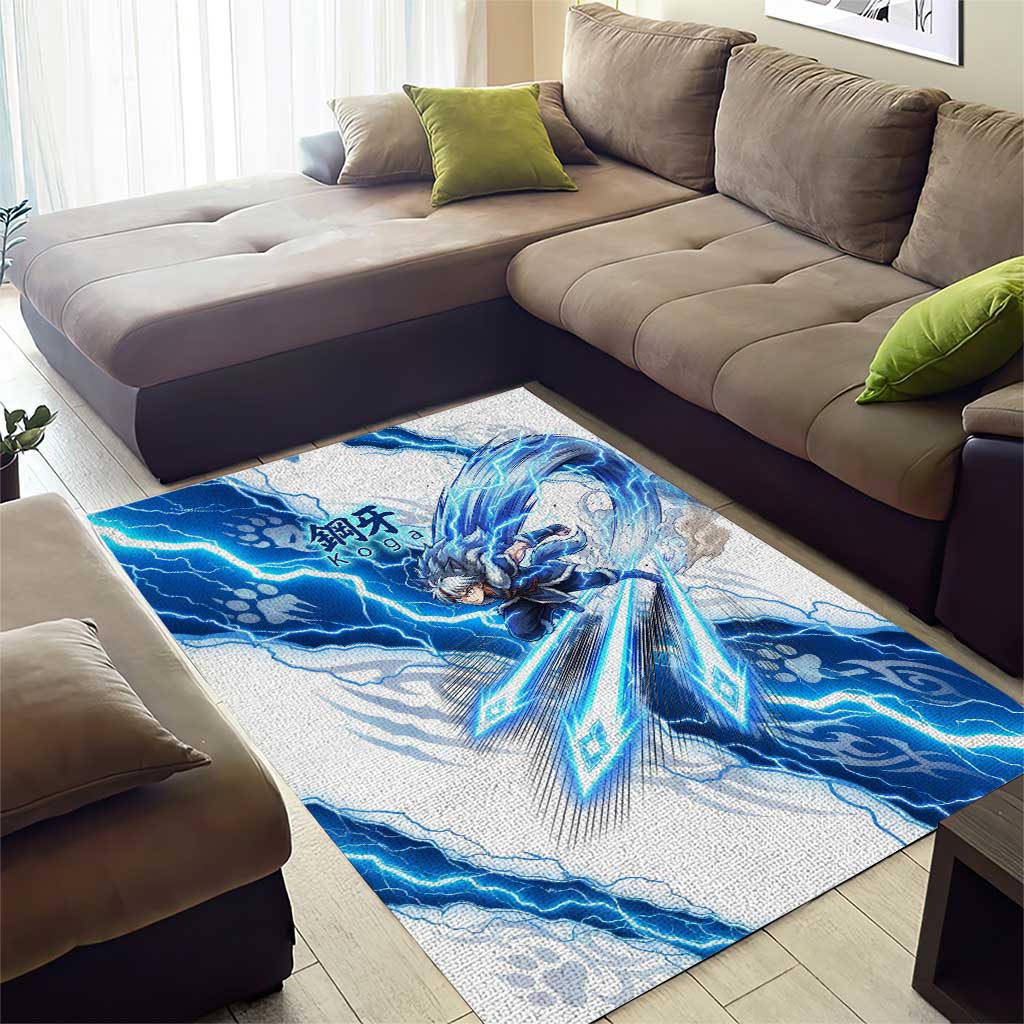 Koga Inuyasha Series Area Rug Electric Storm Anime Style with Blue Wolf Spirit