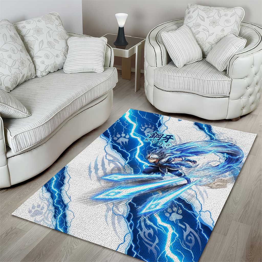 Koga Inuyasha Series Area Rug Electric Storm Anime Style with Blue Wolf Spirit