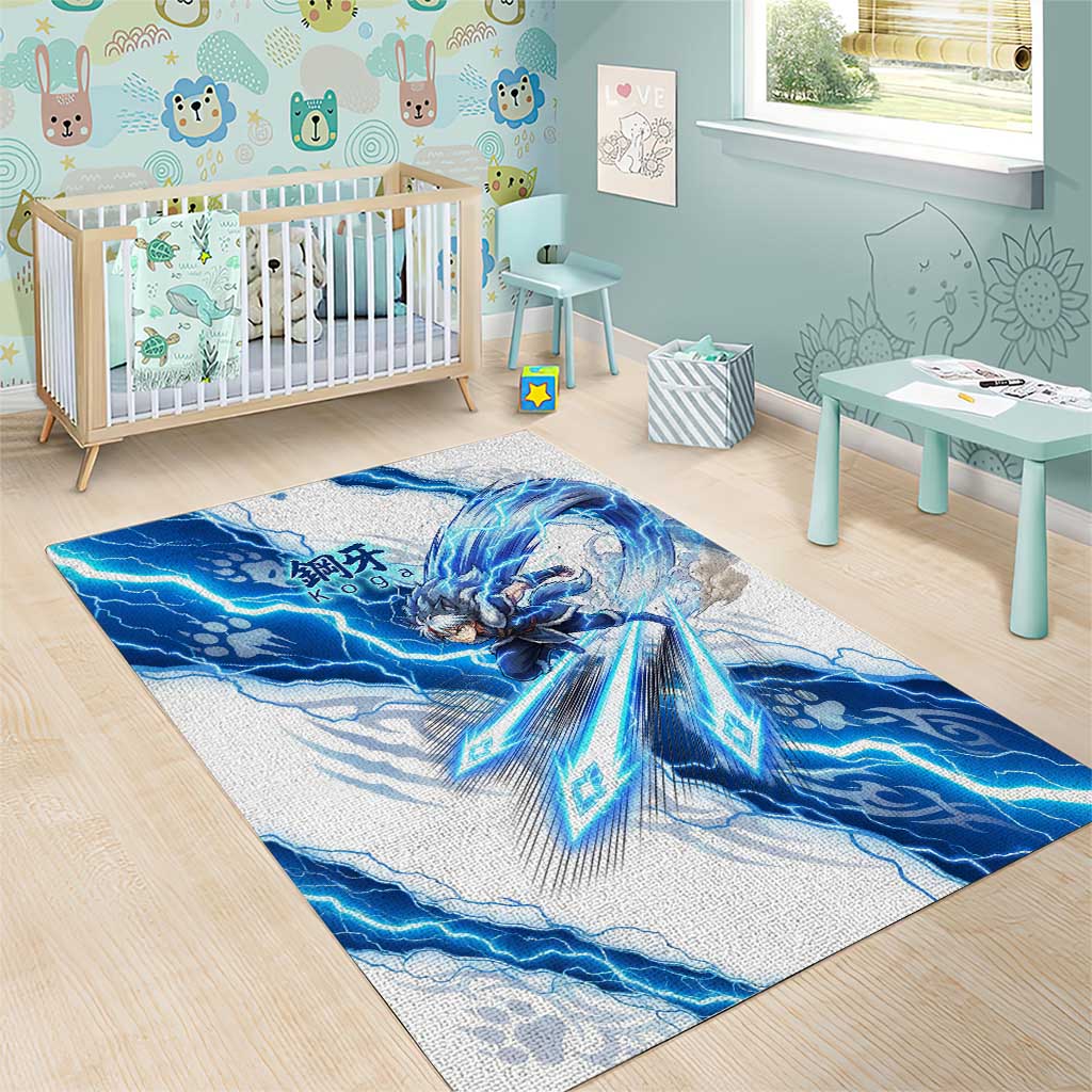 Koga Inuyasha Series Area Rug Electric Storm Anime Style with Blue Wolf Spirit