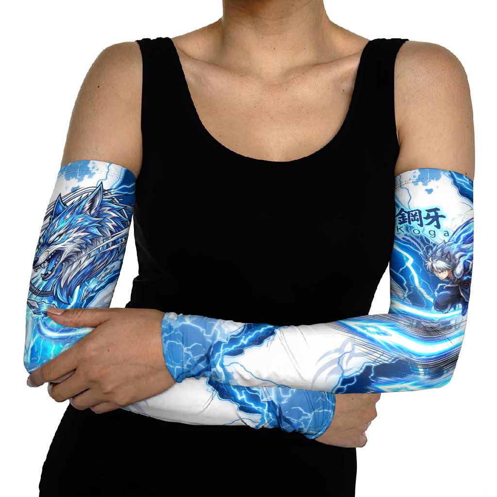 Koga Inuyasha Series Arm Sleeves Electric Storm Anime Style with Blue Wolf Spirit