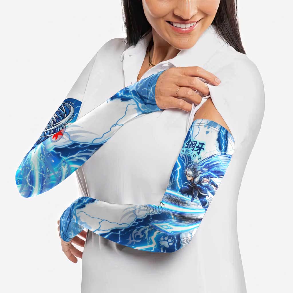 Koga Inuyasha Series Arm Sleeves Electric Storm Anime Style with Blue Wolf Spirit