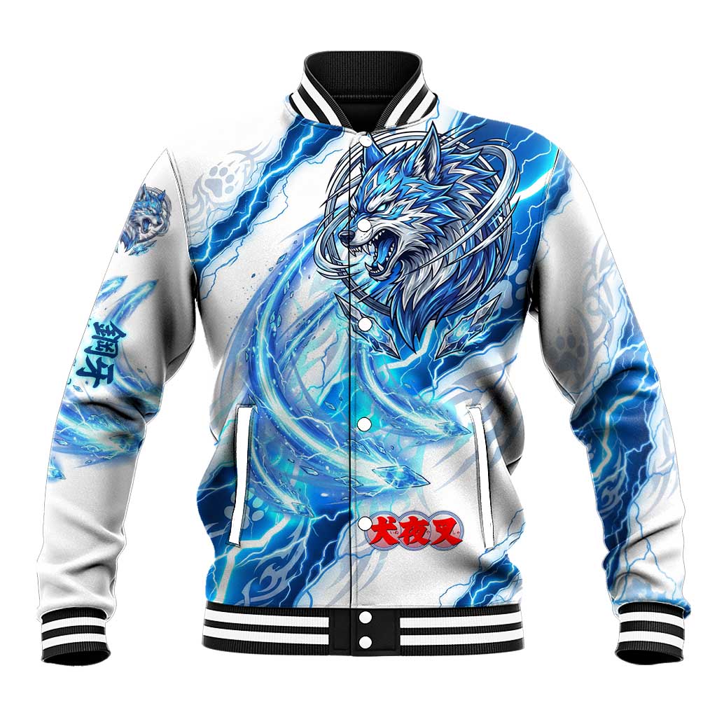 Koga Inuyasha Series Baseball Jacket Electric Storm Anime Style with Blue Wolf Spirit