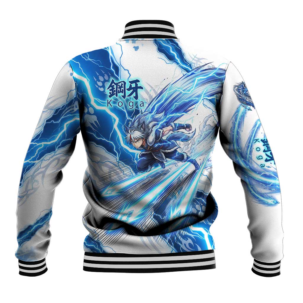 Koga Inuyasha Series Baseball Jacket Electric Storm Anime Style with Blue Wolf Spirit