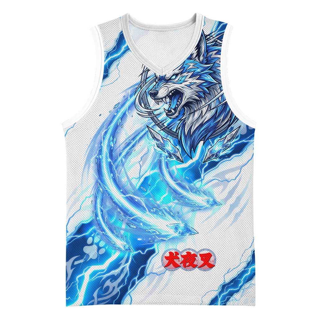 Koga Inuyasha Series Basketball Jersey Electric Storm Anime Style with Blue Wolf Spirit
