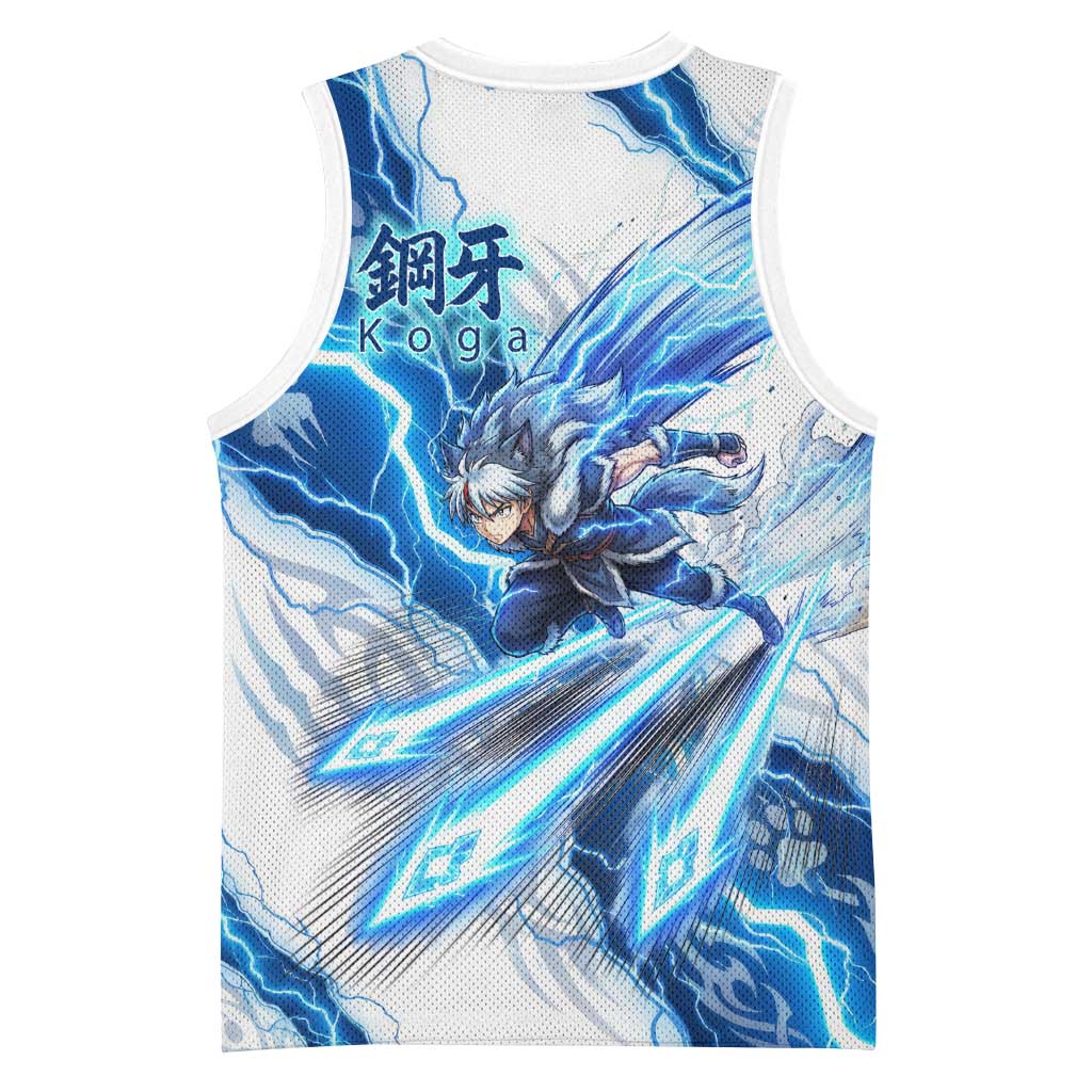 Koga Inuyasha Series Basketball Jersey Electric Storm Anime Style with Blue Wolf Spirit