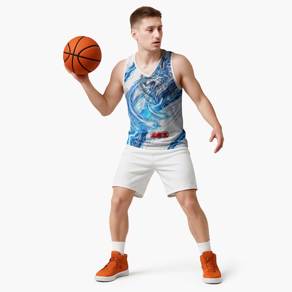 Koga Inuyasha Series Basketball Jersey Electric Storm Anime Style with Blue Wolf Spirit