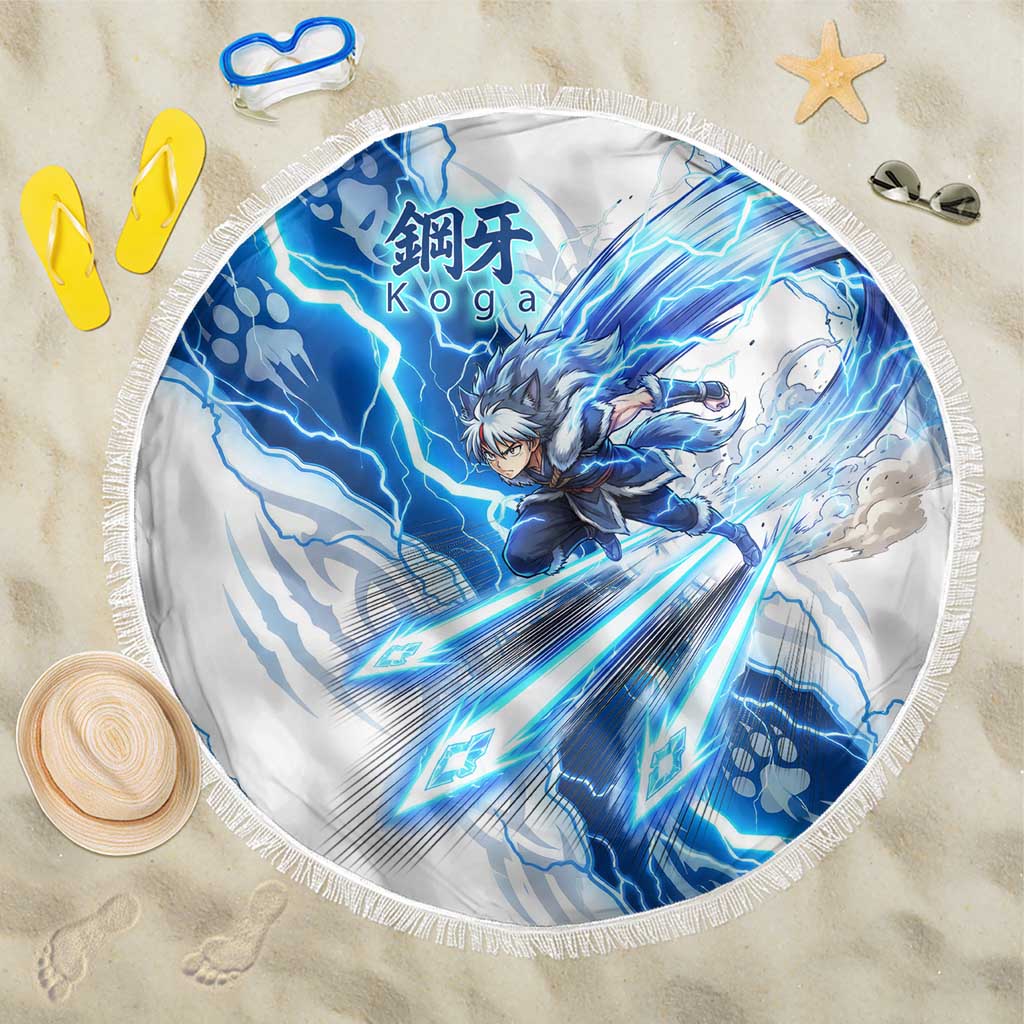Koga Inuyasha Series Beach Blanket Electric Storm Anime Style with Blue Wolf Spirit