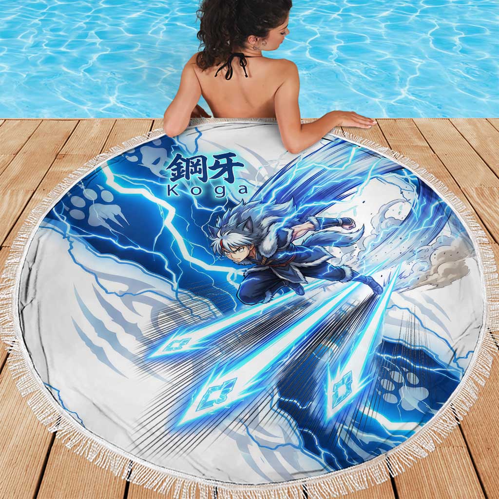 Koga Inuyasha Series Beach Blanket Electric Storm Anime Style with Blue Wolf Spirit