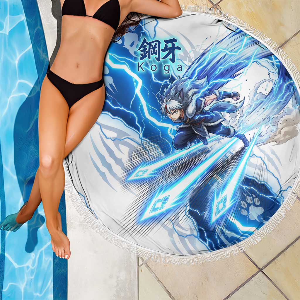 Koga Inuyasha Series Beach Blanket Electric Storm Anime Style with Blue Wolf Spirit