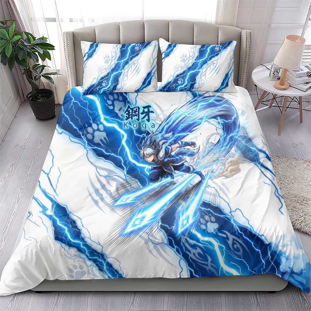Koga Inuyasha Series Bedding Set Electric Storm Anime Style with Blue Wolf Spirit