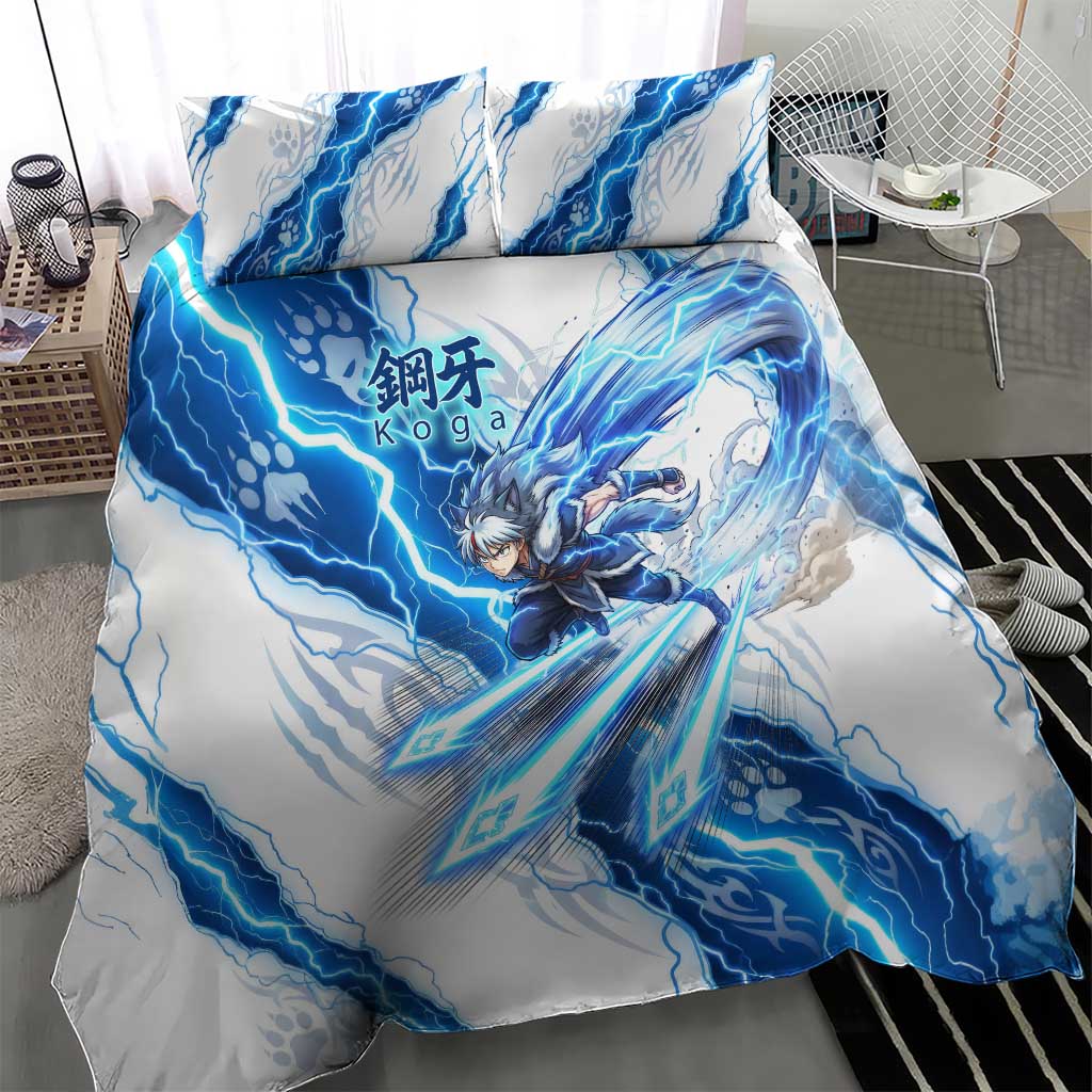 Koga Inuyasha Series Bedding Set Electric Storm Anime Style with Blue Wolf Spirit