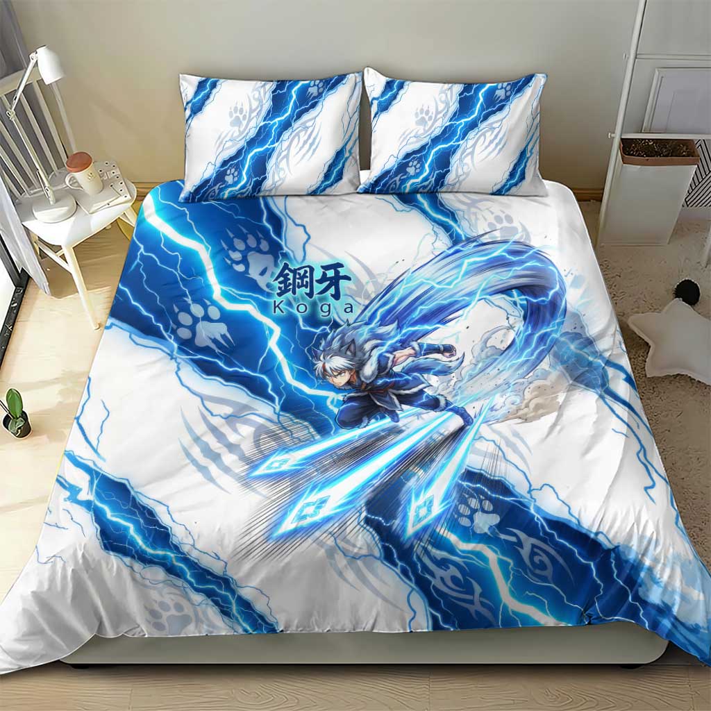 Koga Inuyasha Series Bedding Set Electric Storm Anime Style with Blue Wolf Spirit