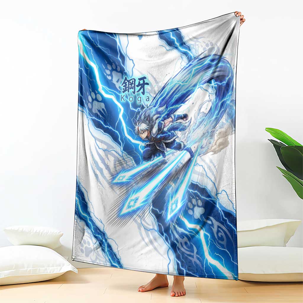 Koga Inuyasha Series Blanket Electric Storm Anime Style with Blue Wolf Spirit