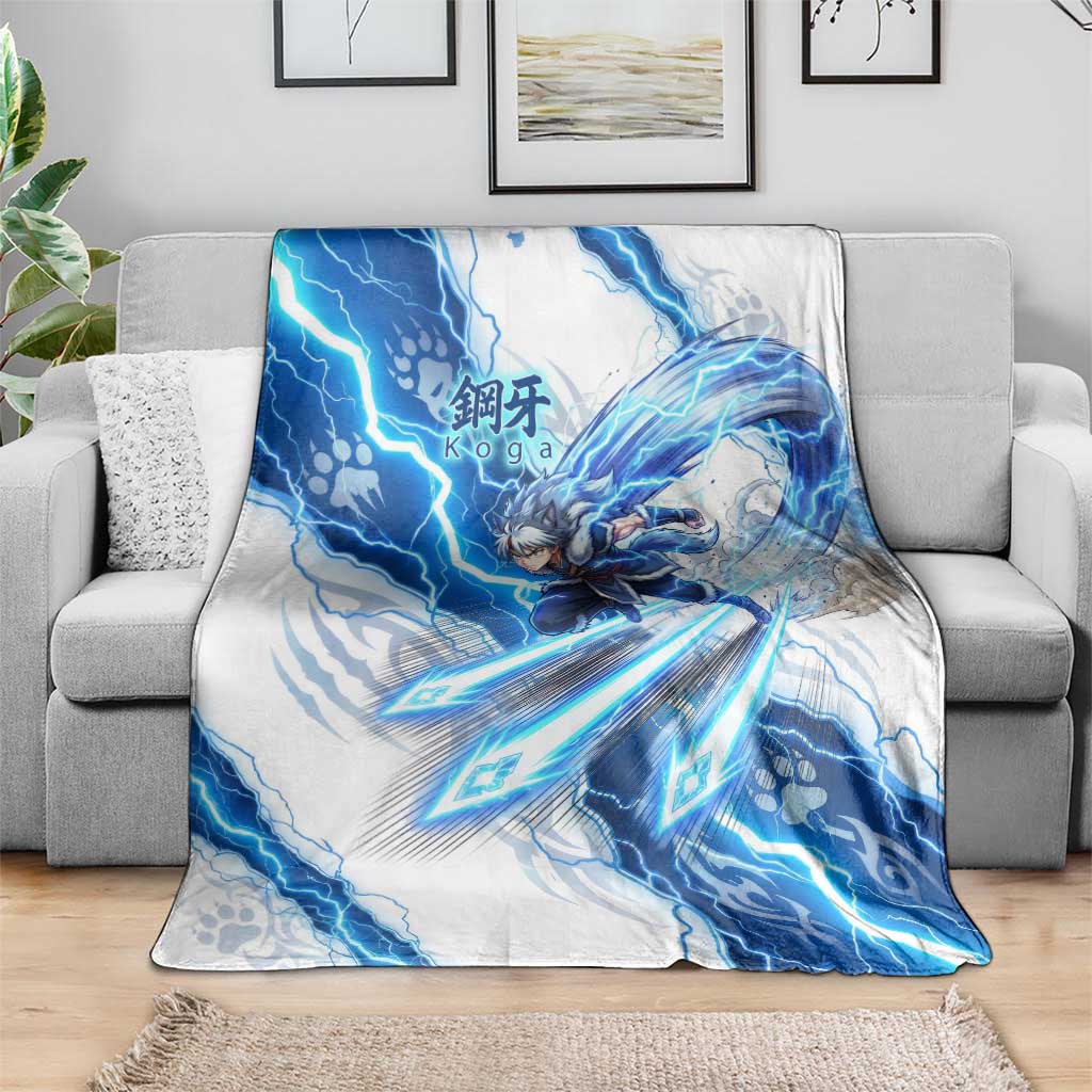 Koga Inuyasha Series Blanket Electric Storm Anime Style with Blue Wolf Spirit
