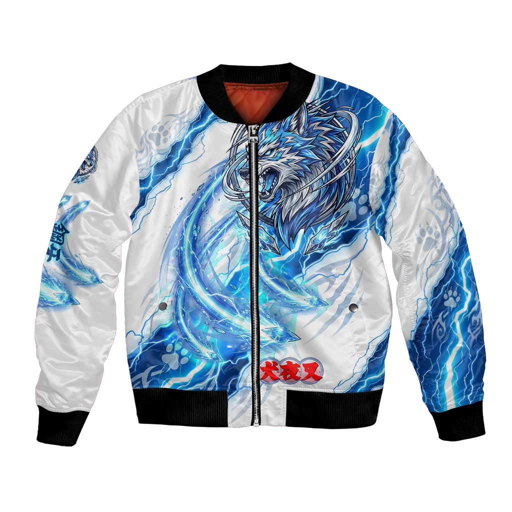 Koga Inuyasha Series Bomber Jacket Electric Storm Anime Style with Blue Wolf Spirit