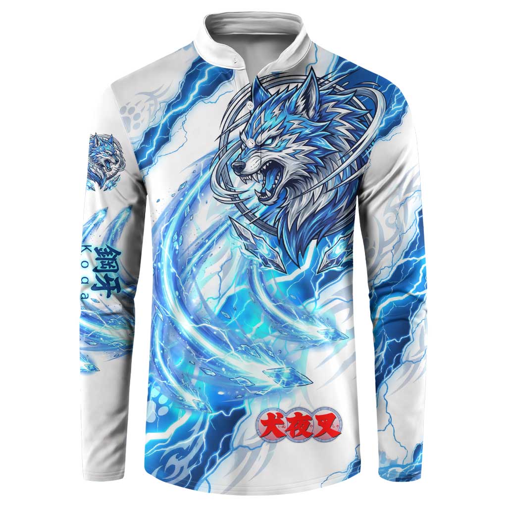 Koga Inuyasha Series Button Sweatshirt Electric Storm Anime Style with Blue Wolf Spirit