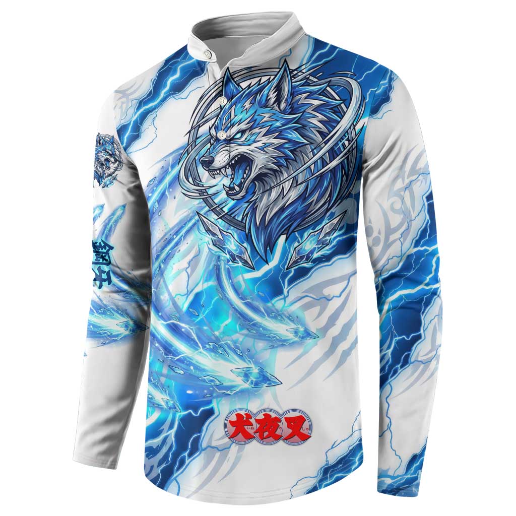 Koga Inuyasha Series Button Sweatshirt Electric Storm Anime Style with Blue Wolf Spirit