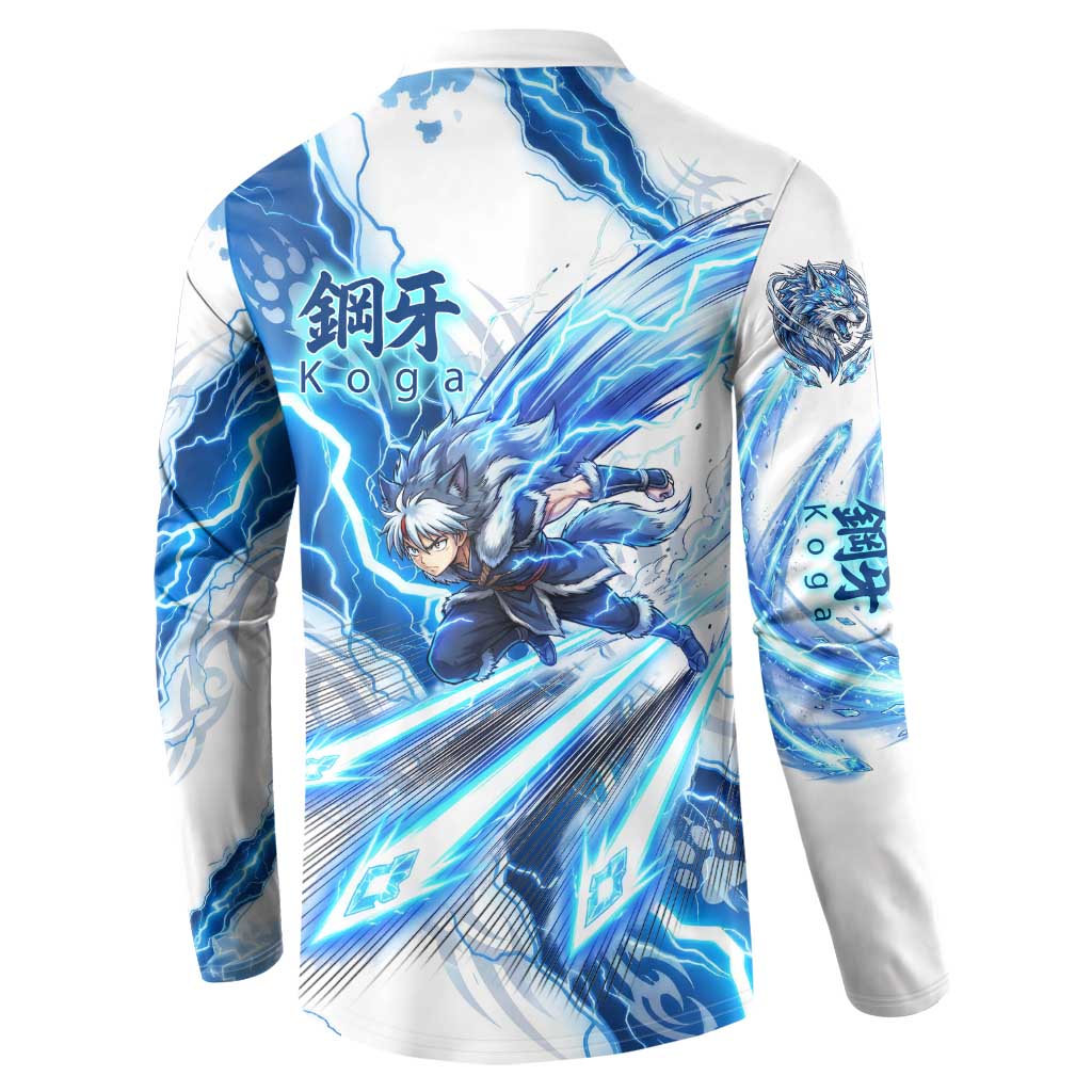 Koga Inuyasha Series Button Sweatshirt Electric Storm Anime Style with Blue Wolf Spirit