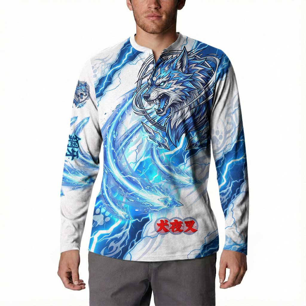 Koga Inuyasha Series Button Sweatshirt Electric Storm Anime Style with Blue Wolf Spirit