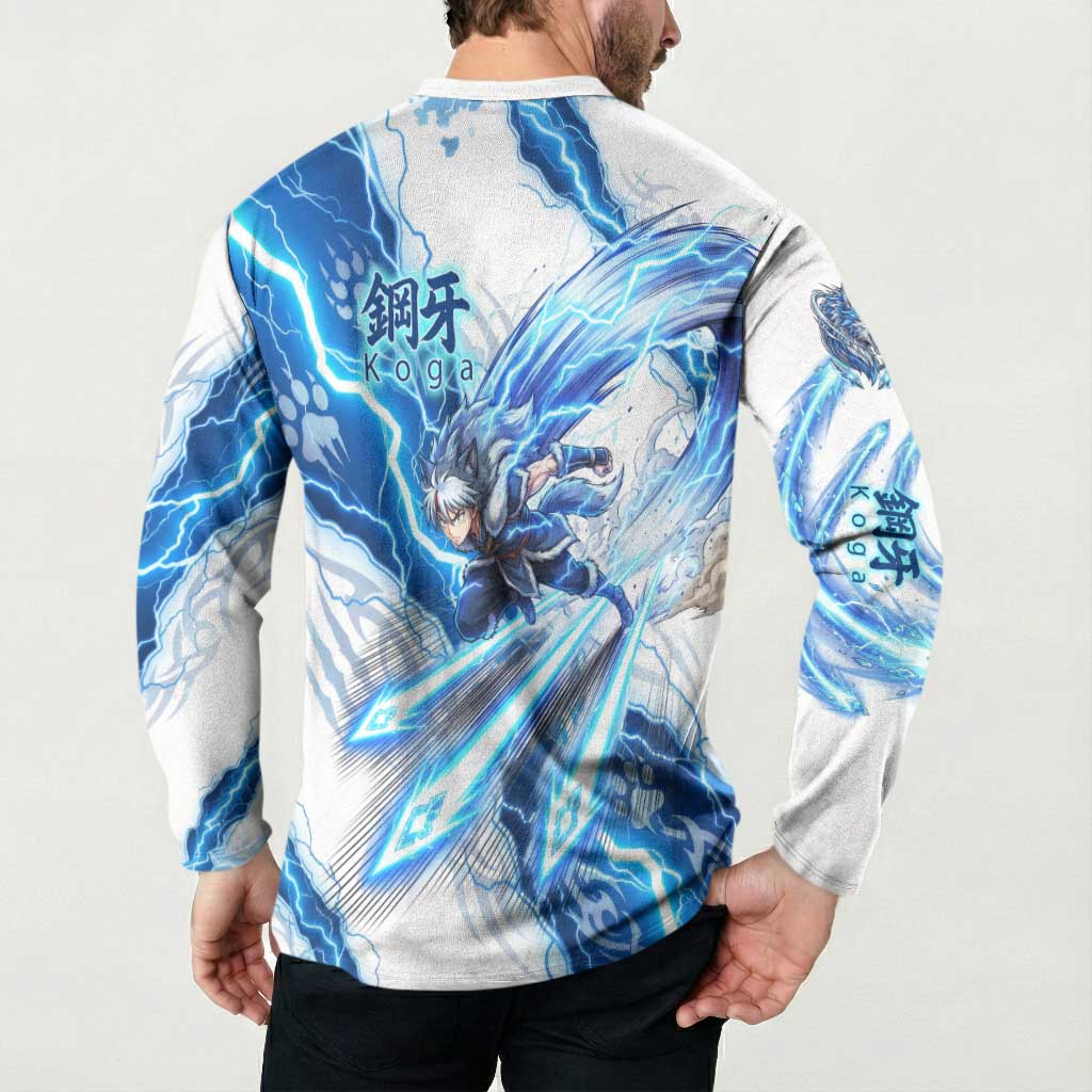 Koga Inuyasha Series Button Sweatshirt Electric Storm Anime Style with Blue Wolf Spirit